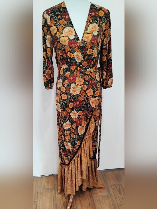 FARM Rio Dresses & Skirts - VINTAGE FARM RIO WRAP DRESS WITH LEOPARD RUFFLE HEM